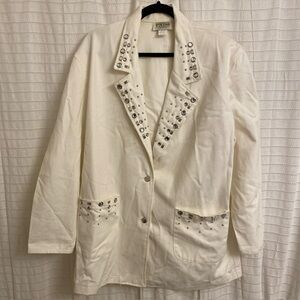 Vintage Pado Men’s Jacket Medium White Bedazzled Pockets Party Special Occasion